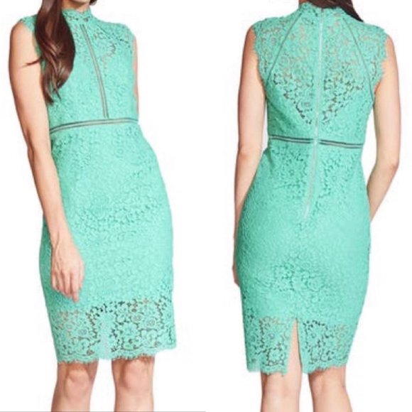 Bardot Women's NWOT Lace Sheath Mint Green Cutouts Cocktail Dress Size Large/10 - Picture 1 of 8